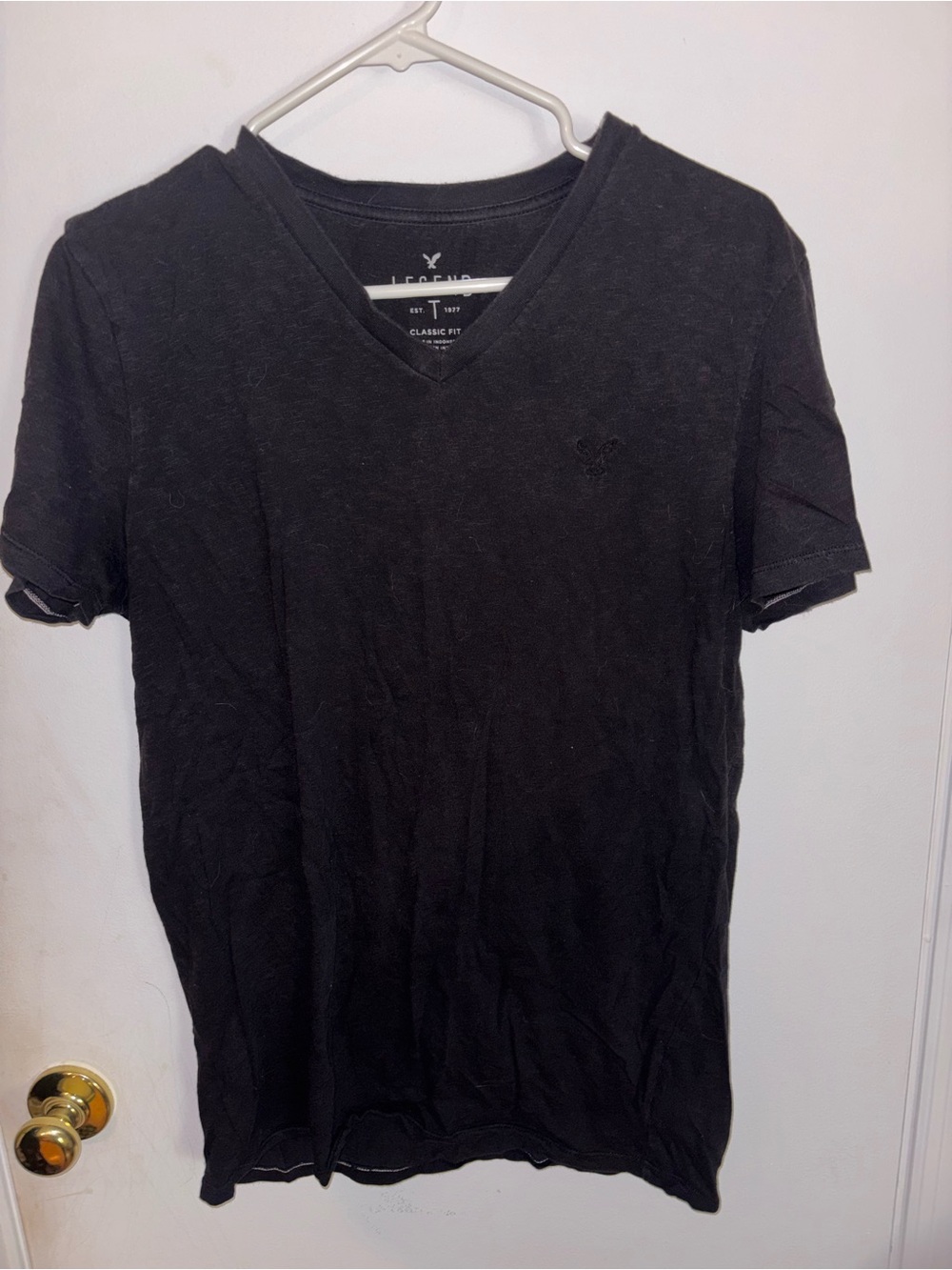 American Eagle Outfitters Men’s Black V-Neck Tee with Subtle Logo